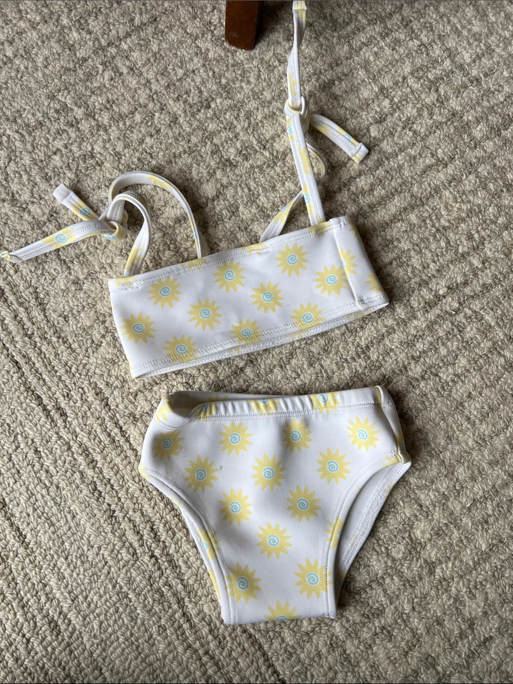 Baby White Two-Piece Bikini with Yellow Sunburst Print
